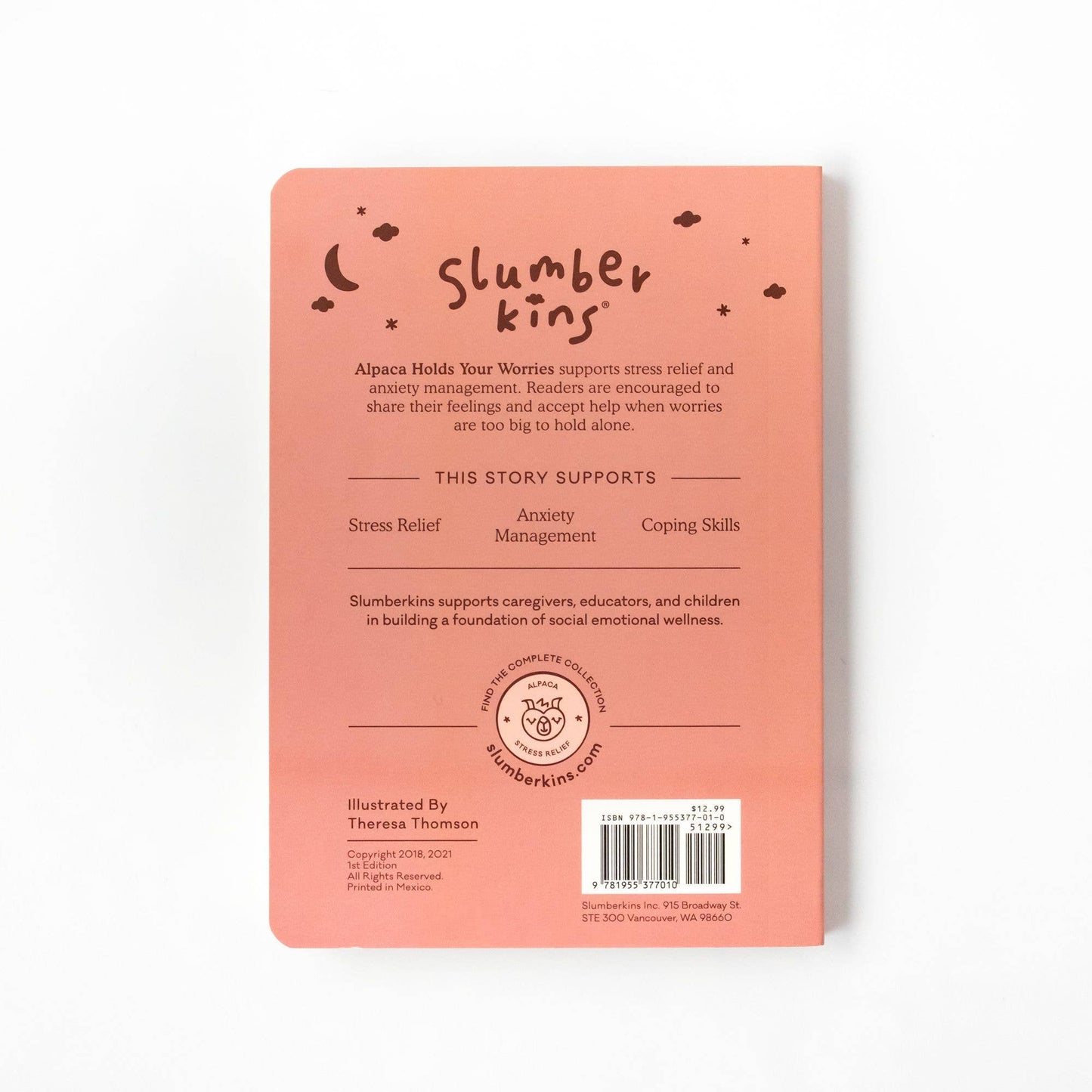 Slumberkins Book - Alpaca Holds Your Worries: A Lesson in Stress Relief