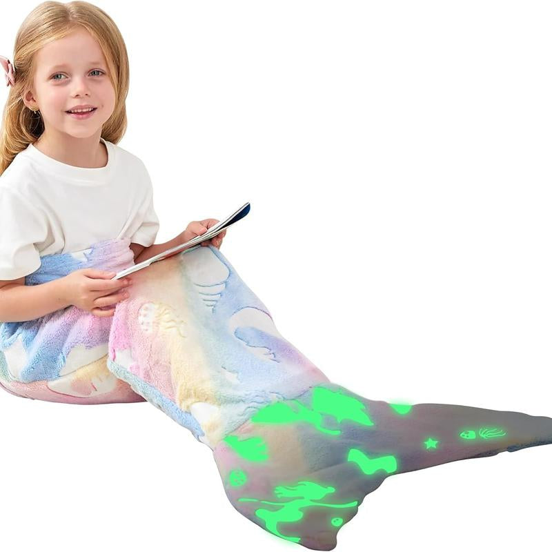 Kids Mermaid Tail Blanket - Mermaid Tail Blankets Glow in the Dark - Flannel Mermaid Blanket Gifts for Girls - Luminous Star Super Soft Tie Dye Girls Toys-Sleeping Bags
