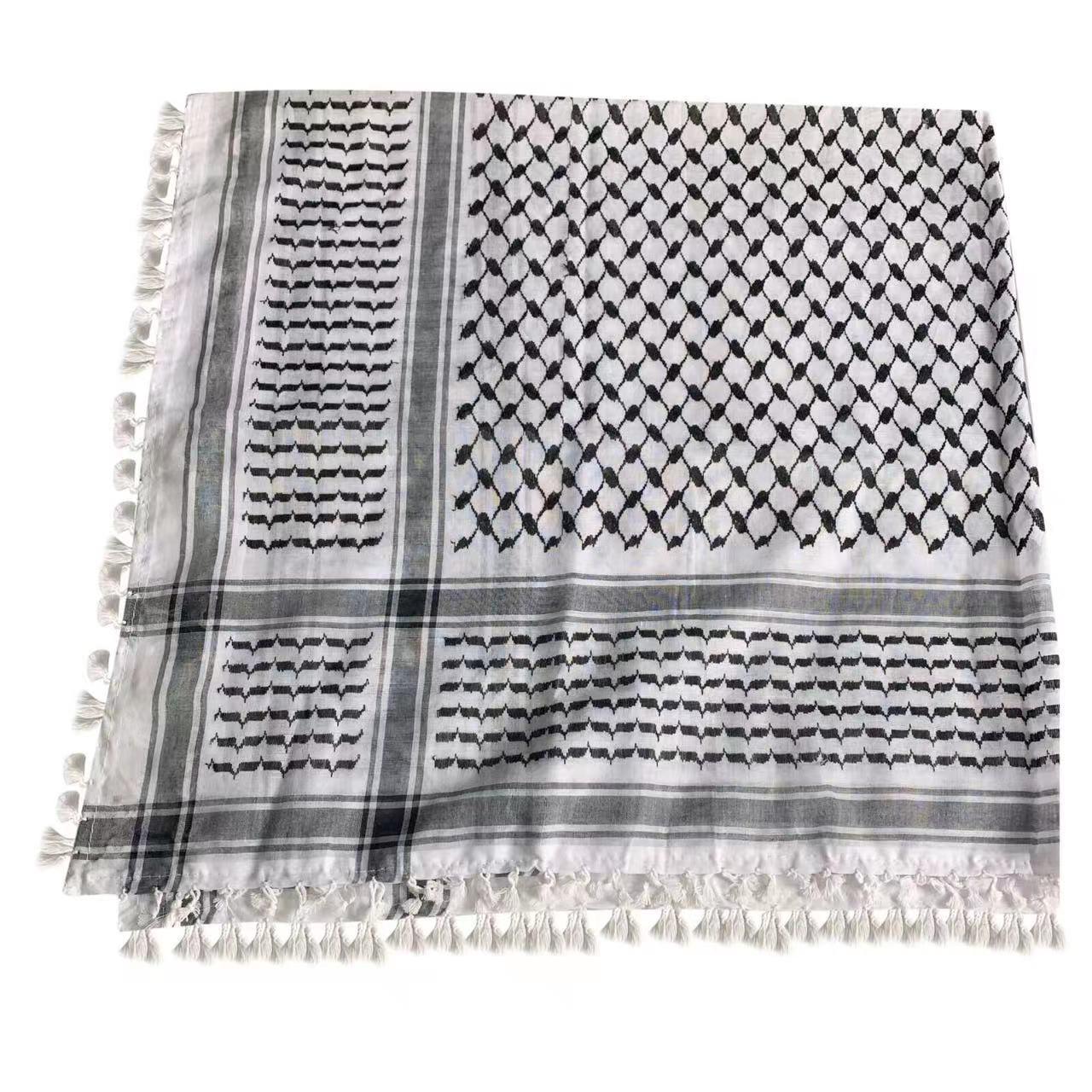 MH052 Four-Sided Fringed Keffiyeh Square Hijab
