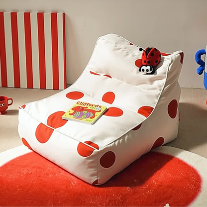 Red polka dot lady bug bean bag chair by PAPAHUG, featuring a soft, plush sofa design perfect for kids' seating and relaxation.