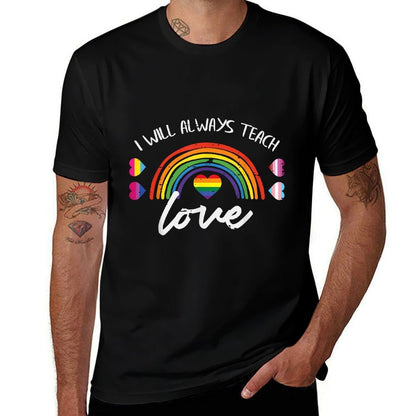 Gay Pride Month Always Teach Love LGBTQ Ally Rainbow Teacher  Heathered Texture T-Shirt