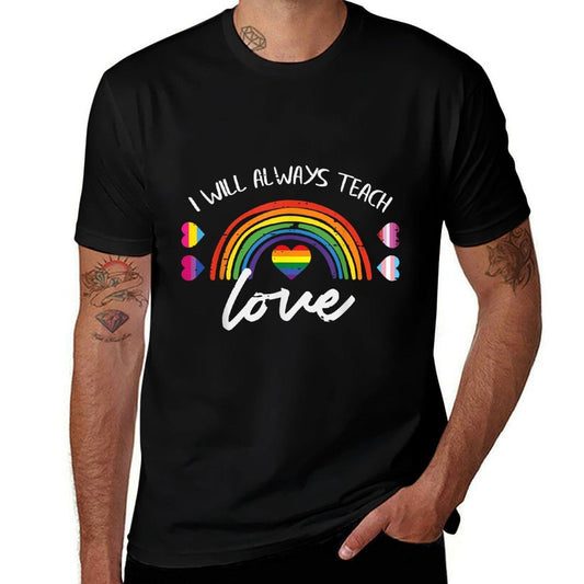 Gay Pride Month Always Teach Love LGBTQ Ally Rainbow Teacher  Heathered Texture T-Shirt