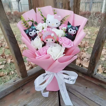 Hello Kitty Cartoon Plush Bouquet Anime Rose Flowers Doll Home Wedding Decoration Christmas Valentine'S Day Gift