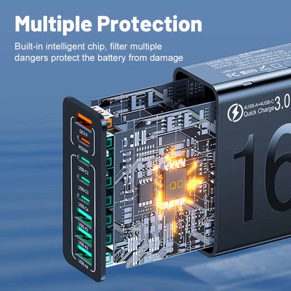 150W Multi Ports USB Charger Fast Charging Wall Adapter for Xiaomi Iphone Samsung Huawei PD Type C Travel Charger EU/US/KR Plug