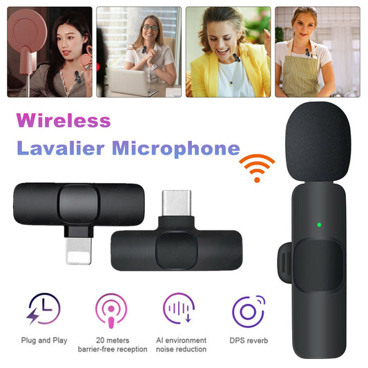 Wireless lavalier microphone set by FLIPSTYLEZLLC, compact handheld design, ideal for video recording, live streaming, and phone charging.