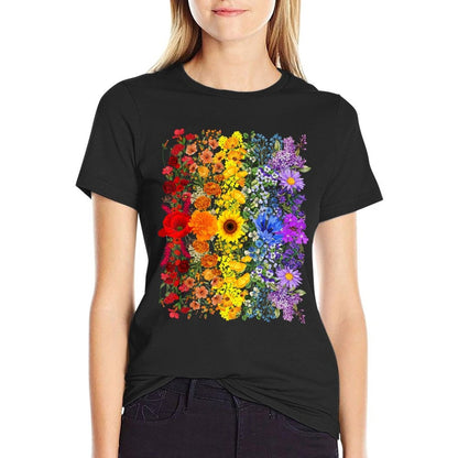 Rainbow Wildflowers Field Flowers LGBTQ Month Pride Month  Stretchy T-Shirt