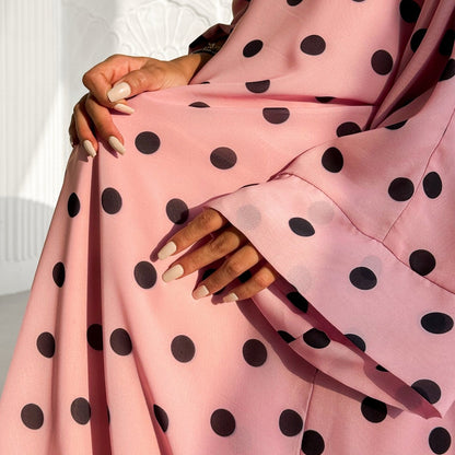 2-Piece Polka Dot Print Open Abaya Set(MOA316)