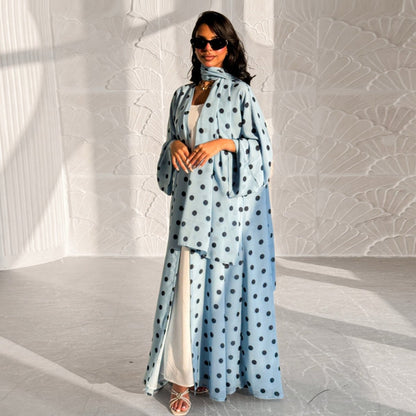 2-Piece Polka Dot Print Open Abaya Set(MOA316)