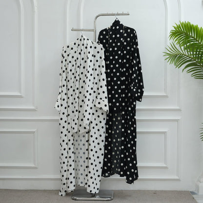 2-Piece Polka Dot Print Open Abaya Set(MOA316)
