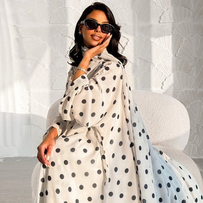 2-Piece Polka Dot Print Open Abaya Set(MOA316)