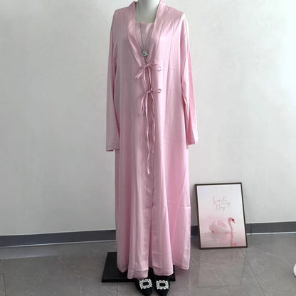 2-Piece Satin Open Abaya Set(MOA317)