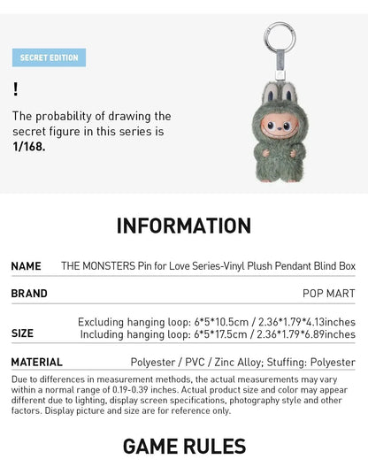 Pop Mart Labubu Pin for Love Series Blind Box (N-Z) Blue BuBu Craze