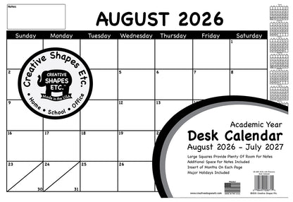SHAPES ETC. Academic Year Desk Calendar- Black & White with Previews Desk Calendar