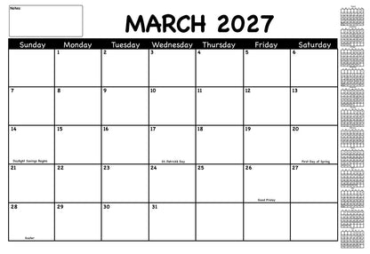 SHAPES ETC. Academic Year Desk Calendar- Black & White with Previews Desk Calendar