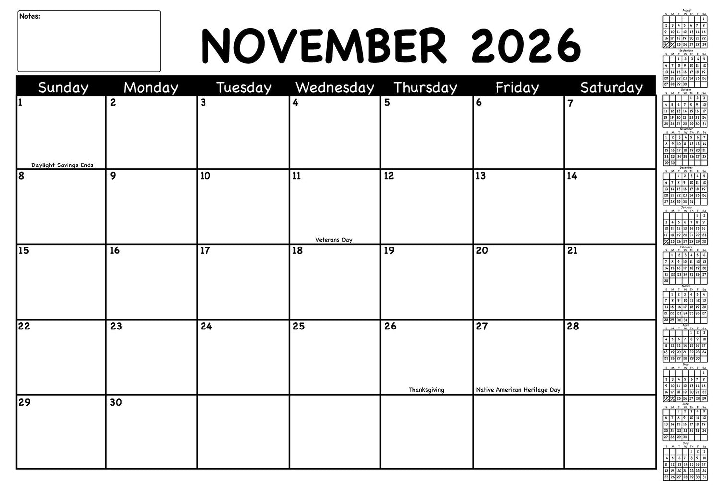 SHAPES ETC. Academic Year Desk Calendar- Black & White with Previews Desk Calendar