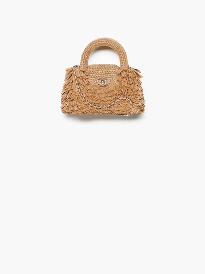 Summer Luxe Vibes — Chanel Raffia-Effect Fabric & Wood Bag in Dark Beige