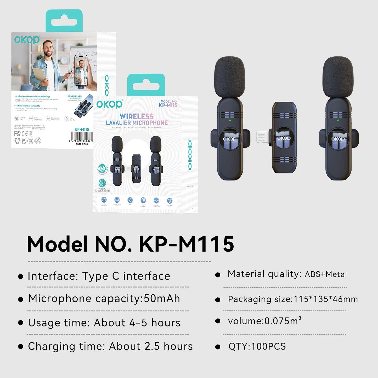 KP-M115 Best-Selling Wireless Lavalier Microphone New Model For Vlogs Livestreaming And Short-Video Recording Features Digital Display In Stock