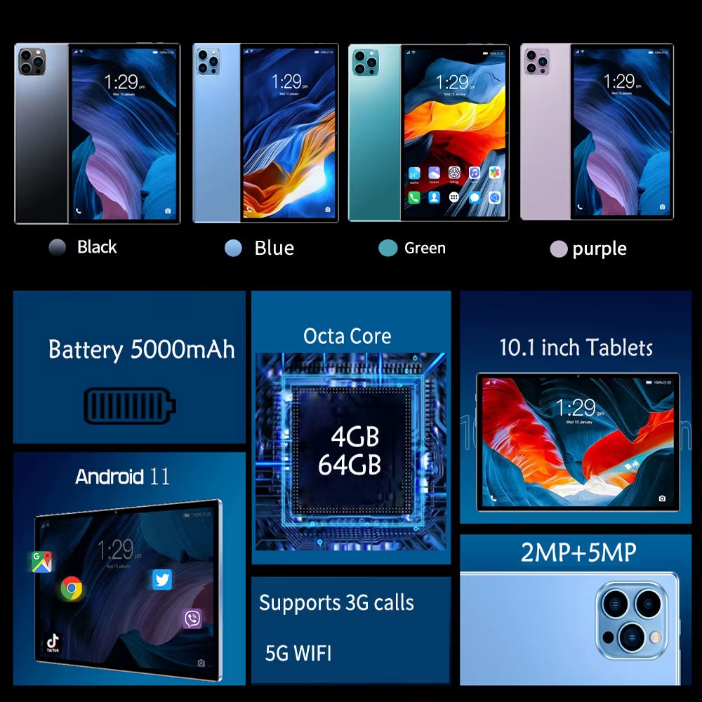 10.1-Inch Android 11 Tablet – 4GB RAM, 64GB Storage, 5000mAh Battery