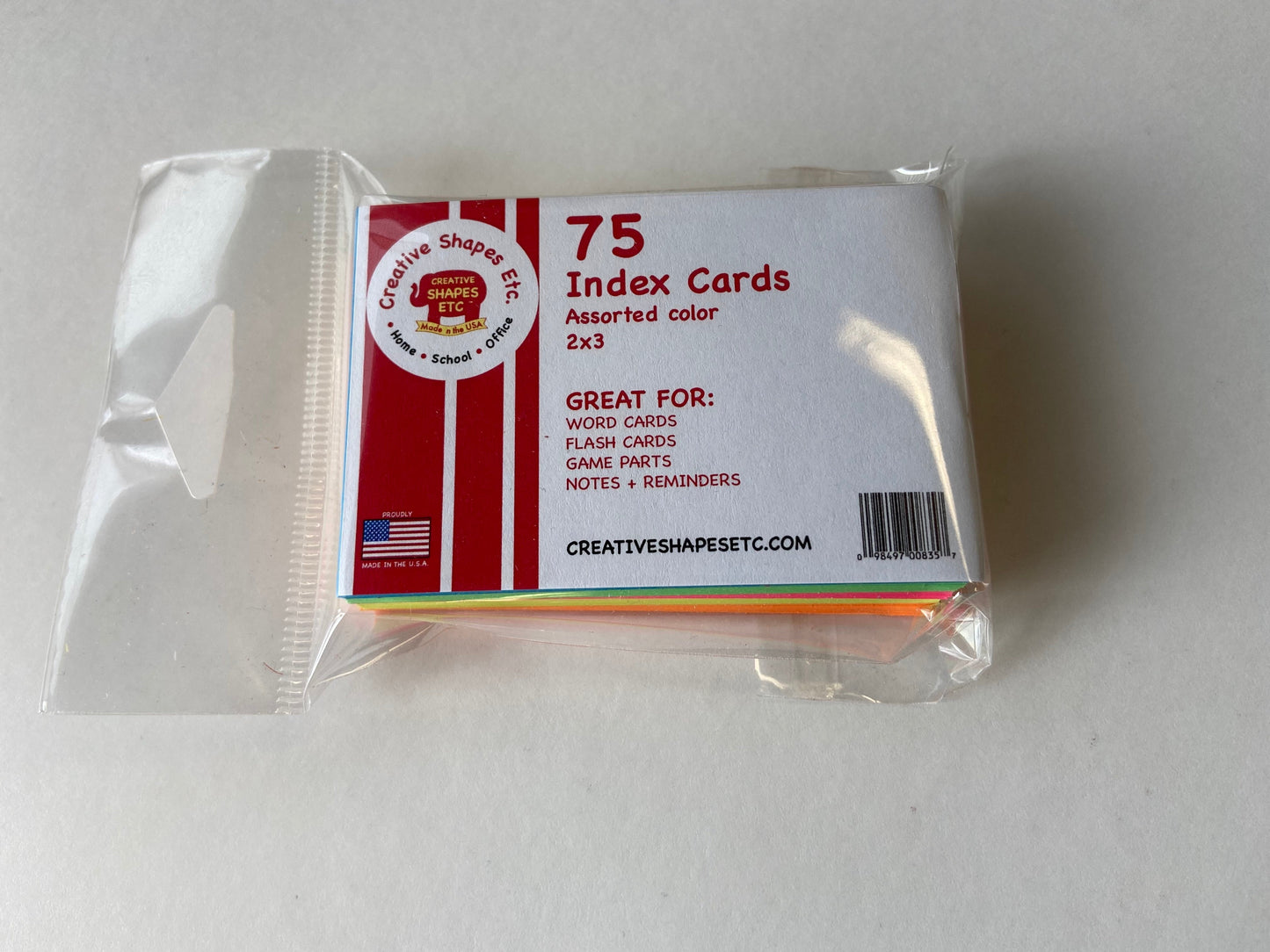SHAPES ETC. Blank Index Cards - 2" x 3" Assorted Color