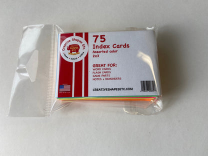 SHAPES ETC. Blank Index Cards - 2" x 3" Assorted Color
