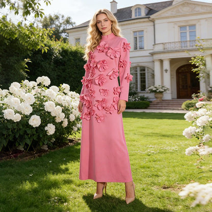 3D Floral Appliqué Maxi Dress(MS356)