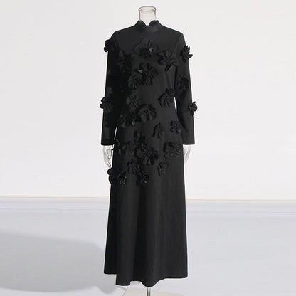 3D Floral Appliqué Maxi Dress(MS356)