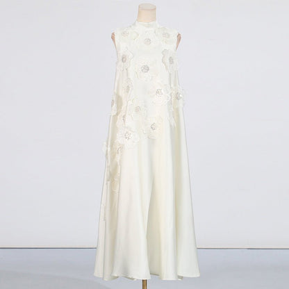 3D Floral Appliqué Sleeveless Maxi Dress(MS358)