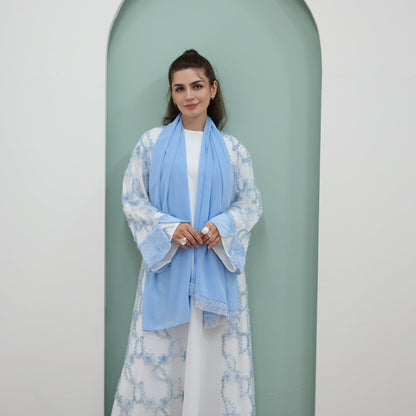 3D Floral Mesh Open Abaya (MOA288)