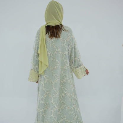 3D Floral Mesh Open Abaya (MOA288)