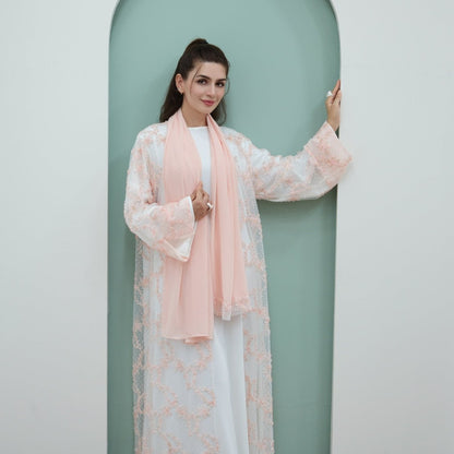 3D Floral Mesh Open Abaya (MOA288)