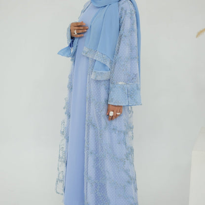 3D Floral Mesh Open Abaya (MOA288)