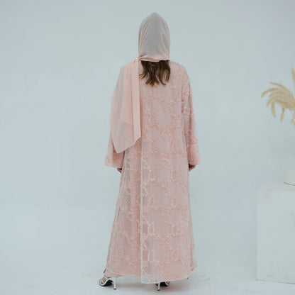 3D Floral Mesh Open Abaya (MOA288)
