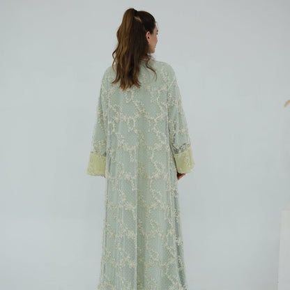 3D Floral Mesh Open Abaya (MOA288)