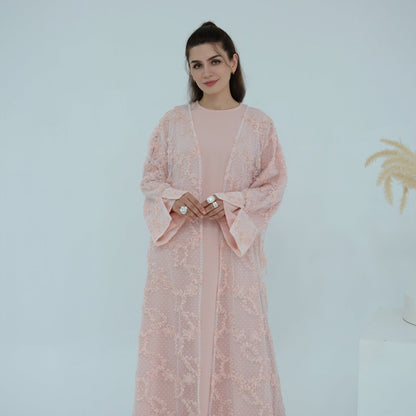 3D Floral Mesh Open Abaya (MOA288)