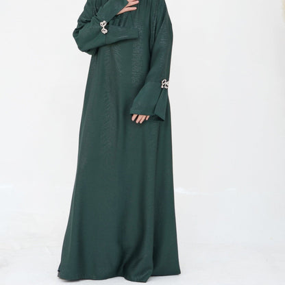3D Jacquard Bow Abaya & Hijab Set | Butterfly Sleeve Brocade Dress(MA352)