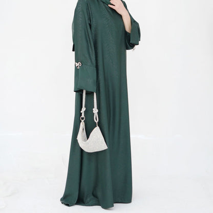 3D Jacquard Bow Abaya & Hijab Set | Butterfly Sleeve Brocade Dress(MA352)