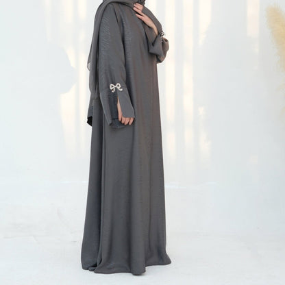 3D Jacquard Bow Abaya & Hijab Set | Butterfly Sleeve Brocade Dress(MA352)