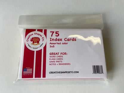 SHAPES ETC. Blank Index Cards- 3" x 5" Assorted Color