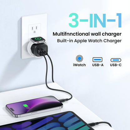 TOPADRE Apple Watch Charger with 20W Fast Charging Block Type-C, 3 in 1 PD USB C Wall Charger Block for Iwatch Series Ultra/9/8/7/6, Compatible with Iphone 16/16 Pro/16 Pro Max/Iphone 15 Series