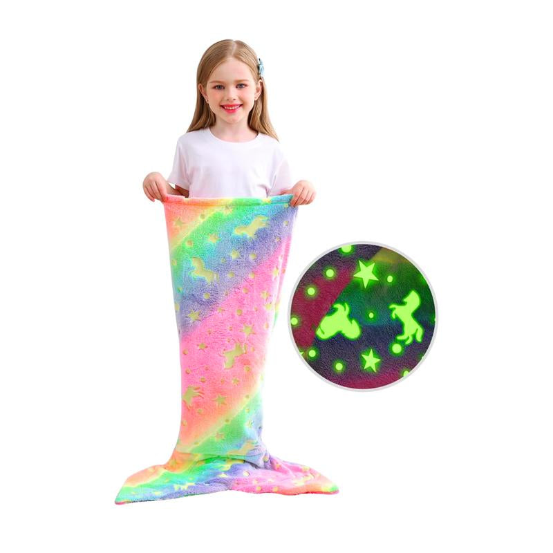 Kids Mermaid Tail Blanket - Mermaid Tail Blankets Glow in the Dark - Flannel Mermaid Blanket Gifts for Girls - Luminous Star Super Soft Tie Dye Girls Toys-Sleeping Bags