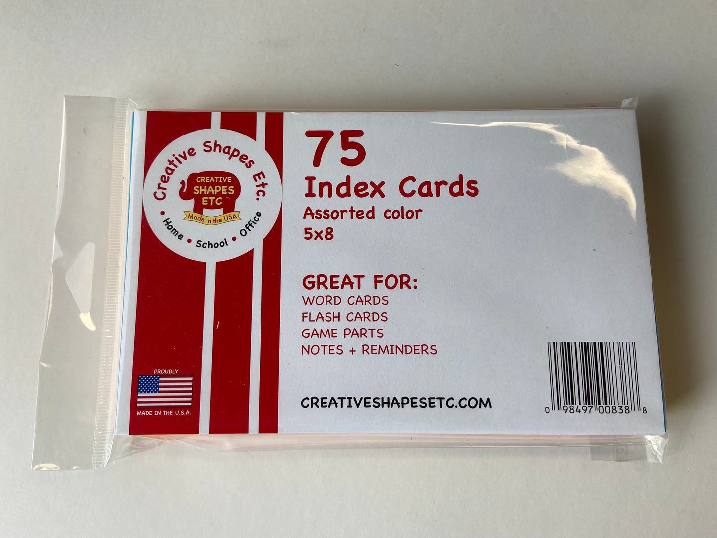 SHAPES ETC. Blank Index Cards- 5" x 8" Assorted Color