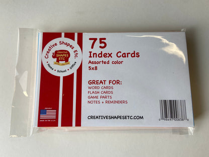 SHAPES ETC. Blank Index Cards- 5" x 8" Assorted Color