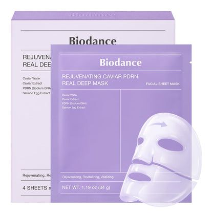 BIODANCE Bio-Collagen Real Deep Mask, Hydrating Overnight Hydrogel Face Mask, Pore Minimizing, Elasticity, Plumping, Travel Essentials & Self Care Gifts for Women, Korean Skin Care | 1.19oz(34g) x 4ea