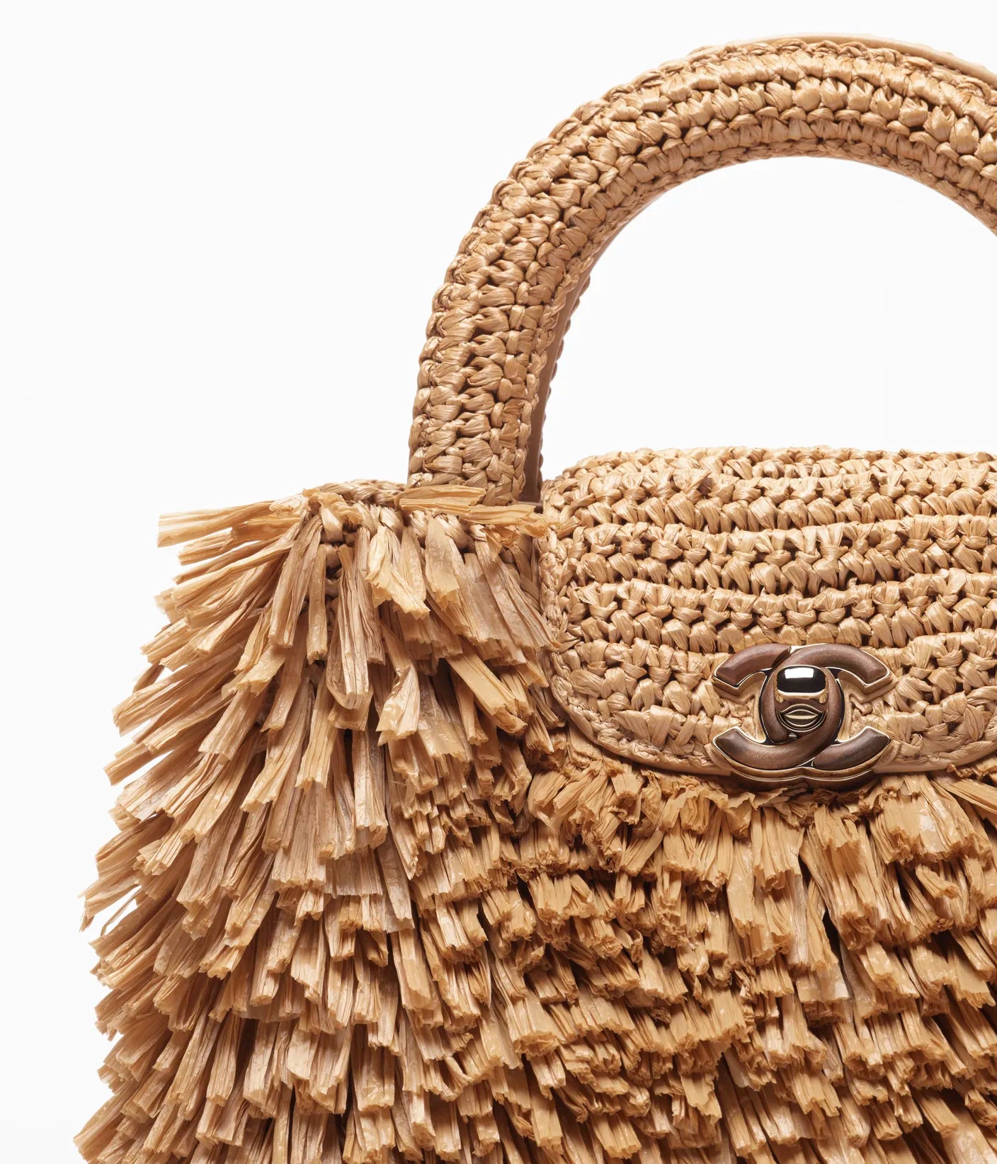 Summer Luxe Vibes — Chanel Raffia-Effect Fabric & Wood Bag in Dark Beige