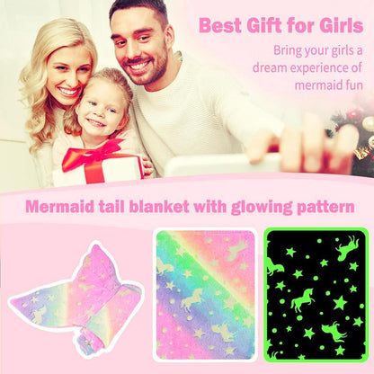 Kids Mermaid Tail Blanket - Mermaid Tail Blankets Glow in the Dark - Flannel Mermaid Blanket Gifts for Girls - Luminous Star Super Soft Tie Dye Girls Toys-Sleeping Bags