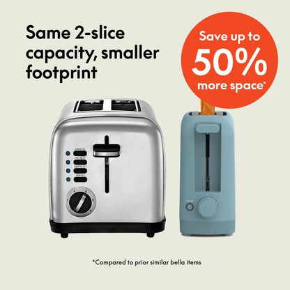 bella 2 Slice Slim Toaster, Fits-anywhere™ Kitchenware, 6 Setting Shade Control with Reheat & Cancel Buttons, Fits sourdough, 10” Long Slot, Anti Jam & Auto Shutoff, 900 Watt, Oatmilk
