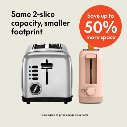 bella 2 Slice Slim Toaster, Fits-anywhere™ Kitchenware, 6 Setting Shade Control with Reheat & Cancel Buttons, Fits sourdough, 10” Long Slot, Anti Jam & Auto Shutoff, 900 Watt, Oatmilk