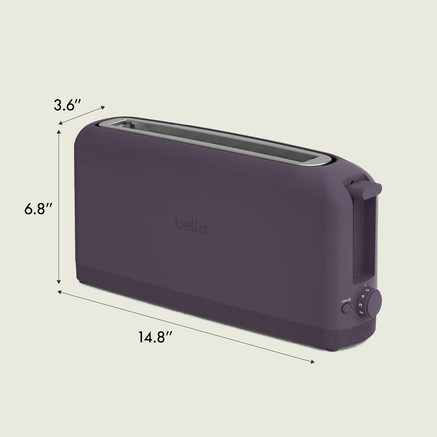 bella 2 Slice Slim Toaster, Fits-anywhere™ Kitchenware, 6 Setting Shade Control with Reheat & Cancel Buttons, Fits sourdough, 10” Long Slot, Anti Jam & Auto Shutoff, 900 Watt, Oatmilk