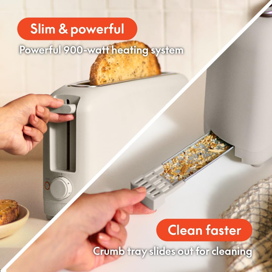 bella 2 Slice Slim Toaster, Fits-anywhere™ Kitchenware, 6 Setting Shade Control with Reheat & Cancel Buttons, Fits sourdough, 10” Long Slot, Anti Jam & Auto Shutoff, 900 Watt, Oatmilk