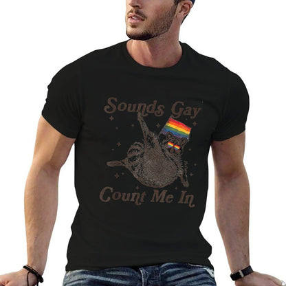 Vintage Sounds Gay Count Me In Racoon LGBT LGBTQ Pride Month  Stretchy T-Shirt